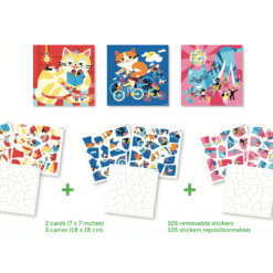 Kreatív, fejle-sztő 3 db illusztrált kártya, 105 puzzle matricával - Cicák | Poppik miniart matricás posztet