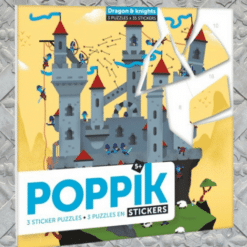 Kreatív, fejlesztő 3 db illusztrált kártya, 105 puzzle matricával - Lovagok és sárkányok | Poppik miniart