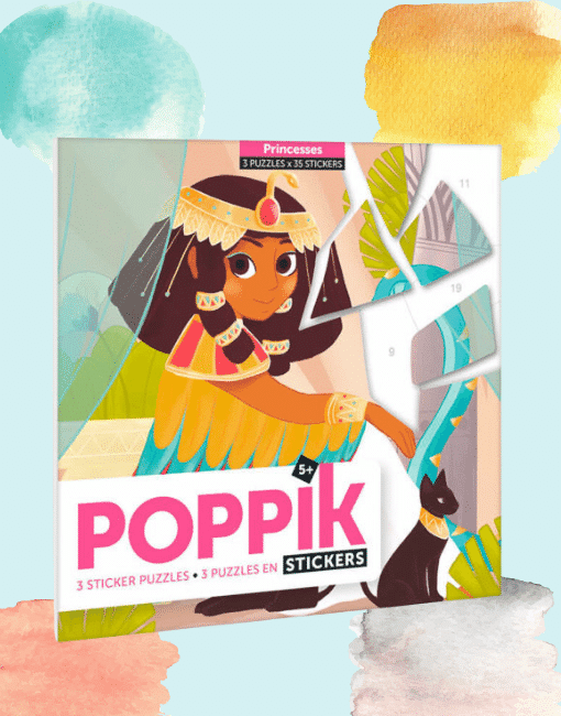 Kreatív, fejlesztő 3 db illusztrált kártya, 105 puzzle matricával - Hercegnők | Poppik miniart