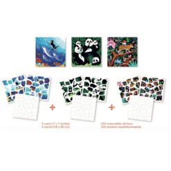 Kreatív, fejlesztő 3 db illusztrált kártya, 105 puzzle matricával - Vadállatok | Poppik miniart