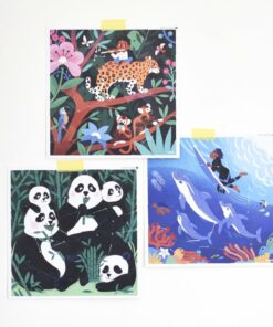 Kreatív, fejlesztő 3 db illusztrált kártya, 105 puzzle matricával - Vadállatok | Poppik miniart