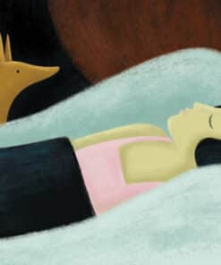Alvó nő rókával papírszinház