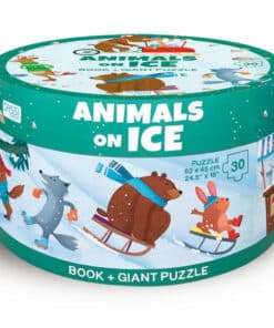 Fejlesztő játék kerek dobozban – padló puzzle és könyv, állatok a jégen | Sassi