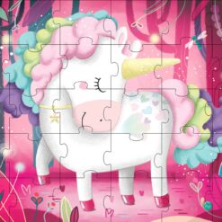 Fejlesztő játék kerek dobozban – padló puzzle és könyv, egyszarvú | Sassi