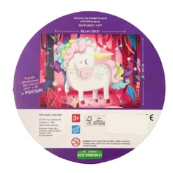 Fejlesztő játék kerek dobozban – padló puzzle és könyv, egyszarvú | Sassi
