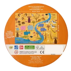Fejlesztő játék kerek dobozban – padló puzzle és könyv, Afrika állatai | Sassi