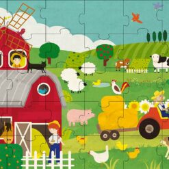 Fejlesztő játék kerek dobozban – padló puzzle és könyv, farm | Sassi
