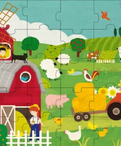 Fejlesztő játék kerek dobozban – padló puzzle és könyv, farm | Sassi