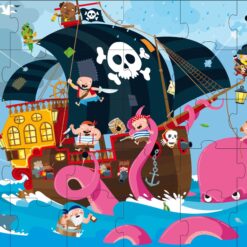 Fejlesztő játék kerek dobozban – padló puzzle és könyv, kalózok | Sassi
