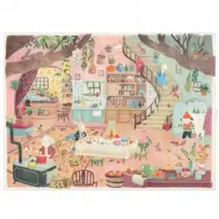 Moulin Roty - A nagy család - A házikóban puzzle - kirakó (100 darabos)