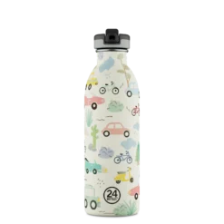 24BOTTLES Kids Urban 500ml rozsdamentes acél kulacs szívószálas kupakkal, Adventure Friends
