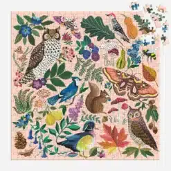 Őszi táj puzzle 500 darabos – levelek, baglyok és mókusok illusztrációja