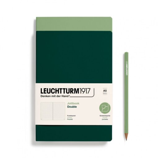 LEUCHTTURM1917 A5 pontozott lapos JOTTBOOK, 2 db, sage és forest green