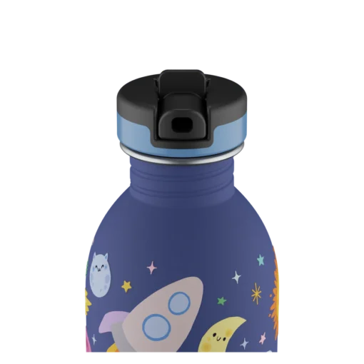 24BOTTLES Kids Urban 250ml rozsdamentes acél kulacs szívószálas kupakkal, Space Friends