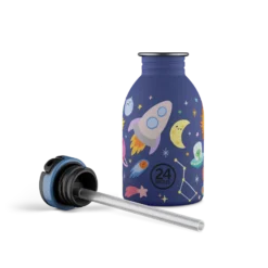 24BOTTLES Kids Urban 250ml rozsdamentes acél kulacs szívószálas kupakkal, Space Friends
