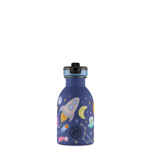 24BOTTLES Kids Urban 250ml rozsdamentes acél kulacs szívószálas kupakkal, Space Friends