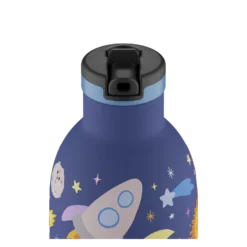 24BOTTLES Kids Clima 330ml rozsdamentes acél termosz szívószálas kupakkal, Space Friends