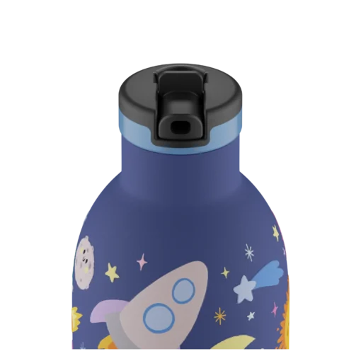 24BOTTLES Kids Clima 330ml rozsdamentes acél termosz szívószálas kupakkal, Space Friends