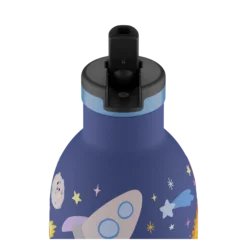 24BOTTLES Kids Clima 330ml rozsdamentes acél termosz szívószálas kupakkal, Space Friends