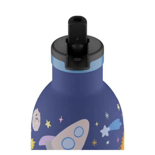24BOTTLES Kids Clima 330ml rozsdamentes acél termosz szívószálas kupakkal, Space Friends