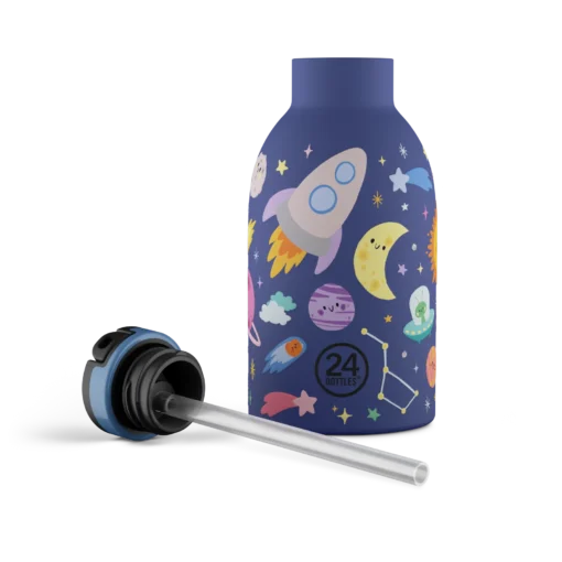 24BOTTLES Kids Clima 330ml rozsdamentes acél termosz szívószálas kupakkal, Space Friends