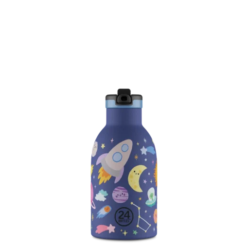 24BOTTLES Kids Clima 330ml rozsdamentes acél termosz szívószálas kupakkal, Space Friends