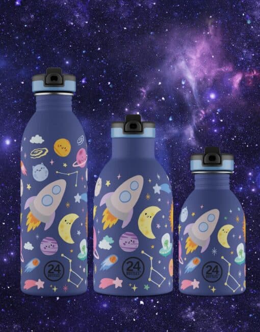24BOTTLES Kids Clima 330ml rozsdamentes acél termosz szívószálas kupakkal, Space Friends