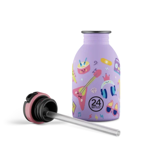 24BOTTLES Kids Clima 250mlrozsdamentes acél termosz szívószálas kupakkal, Music Friends