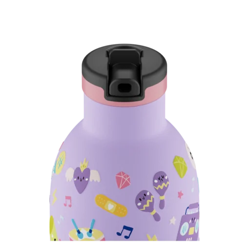 24BOTTLES Kids Clima 330ml rozsdamentes acél termosz szívószálas kupakkal, Music Friends