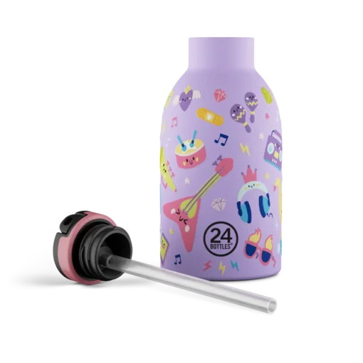 24BOTTLES Kids Clima 330ml rozsdamentes acél termosz szívószálas kupakkal, Music Friends