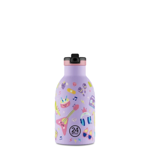 24BOTTLES Kids Clima 330ml rozsdamentes acél termosz szívószálas kupakkal, Music Friends
