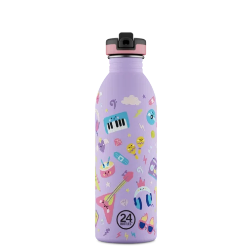 24BOTTLES Kids Clima 500ml rozsdamentes acél termosz szívószálas kupakkal, Music Friends