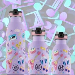 24BOTTLES Kids Urban rozsdamentes acél kulacs szívószálas kupakkal, Music Friends
