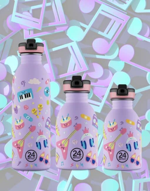 24BOTTLES Kids Urban rozsdamentes acél kulacs szívószálas kupakkal, Music Friends