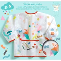 Djeco: Design by Kötény zsebbel - Matrica és ceruza mintás - Apron with pocket - Stickers and pencils