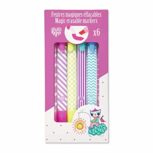 Djeco: Lovely Paper Mágikus filctolkészlet - 6 db radírozható filctoll - Magic erasable markers