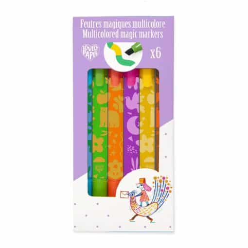 Djeco: Lovely Paper Mágikus filctolkészlet - 6 db színváltó filctoll - Multicolored magic markers