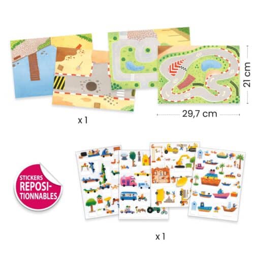 Djeco: Design by Matricázós sztorik, 3D - Közlekedés járművekkel - Lift-up stickers - Vehicles