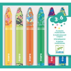 6 multicoloured crayons