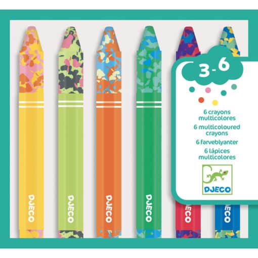 6 multicoloured crayons
