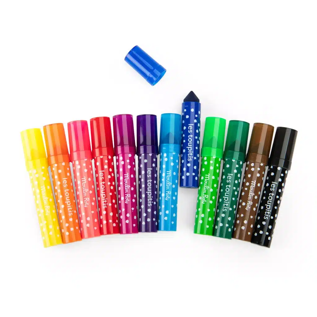 moulin-roty-kimoshato-filctoll-keszlet-kicsikek-2-miniart Moulin Roty - Kicsikék - Kimosható filctoll a legkisebbeknek (kúpos hegy) -12 db-os