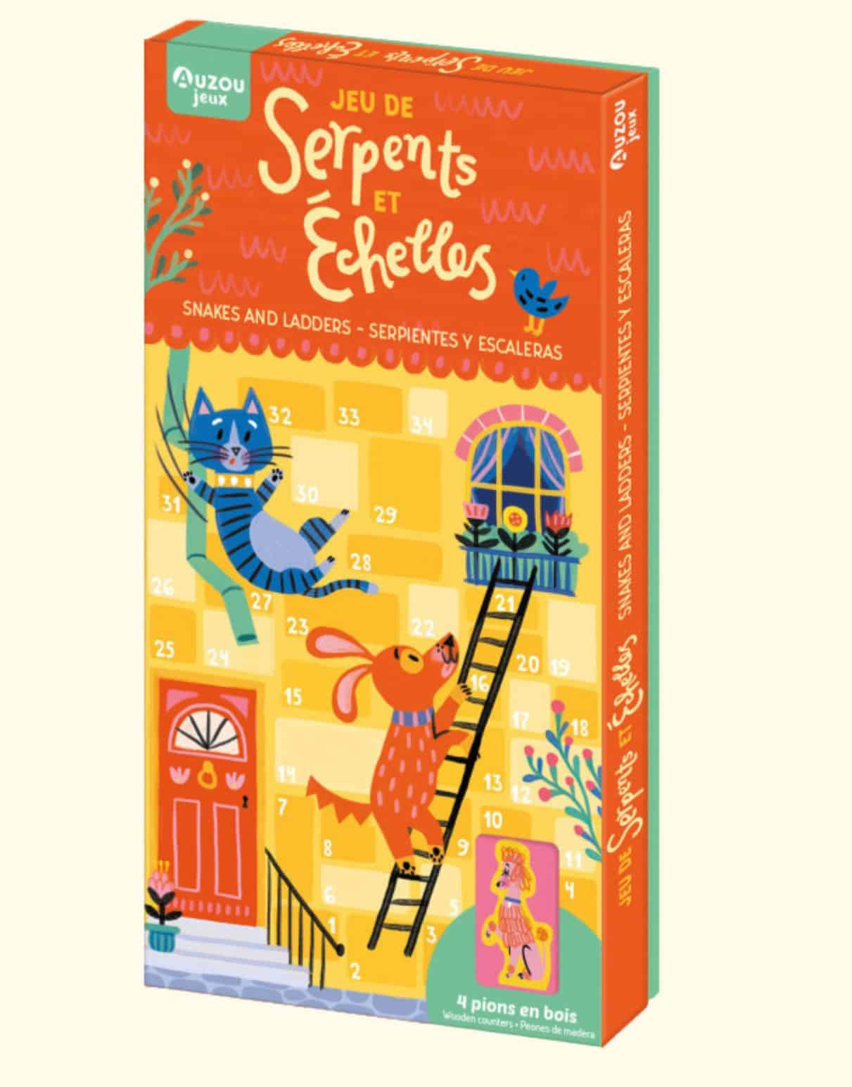 termékkép-miniart (3) Kígyók és létrák társasjáték fa bábukkal, kétoldalas Auzou