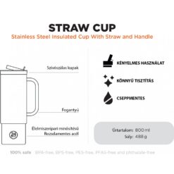 24BOTTLES Straw Cup 800ml rozsdamentes acél bögre szívószállal, Brushed Steel