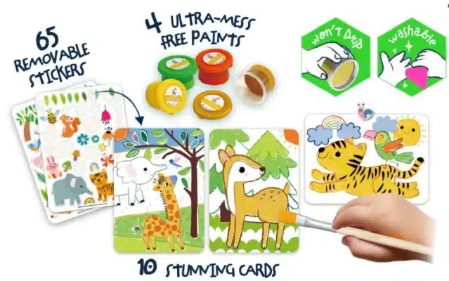 Első festő és matricázós készletem 4db kimosható festékkel, Erdei állatok Haku Yoka