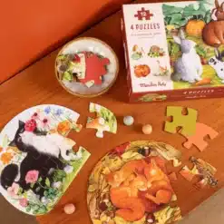 Moulin Roty - Kiskertem - Állatos puzzle - kirakó (4x12 db-os)