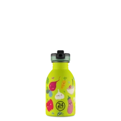 24BOTTLES Kids Urban 250ml rozsdamentes acél kulacs szívószálas kupakkal, Veggie Friends