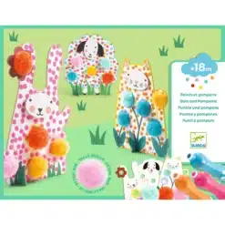Djeco: Design by Képszínezés pöttyökkel és pompomokkal - Lenn a fűben - Dots and Pompoms – In the Grass