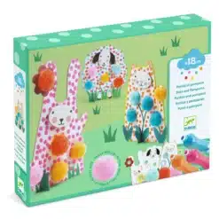 Djeco: Design by Képszínezés pöttyökkel és pompomokkal - Lenn a fűben - Dots and Pompoms – In the Grass