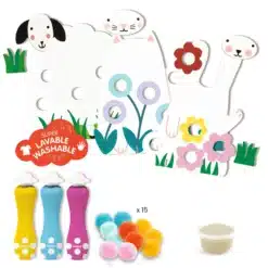Djeco: Design by Képszínezés pöttyökkel és pompomokkal - Lenn a fűben - Dots and Pompoms – In the Grass